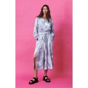 NE Zara tie dye effect linen blend belted dress